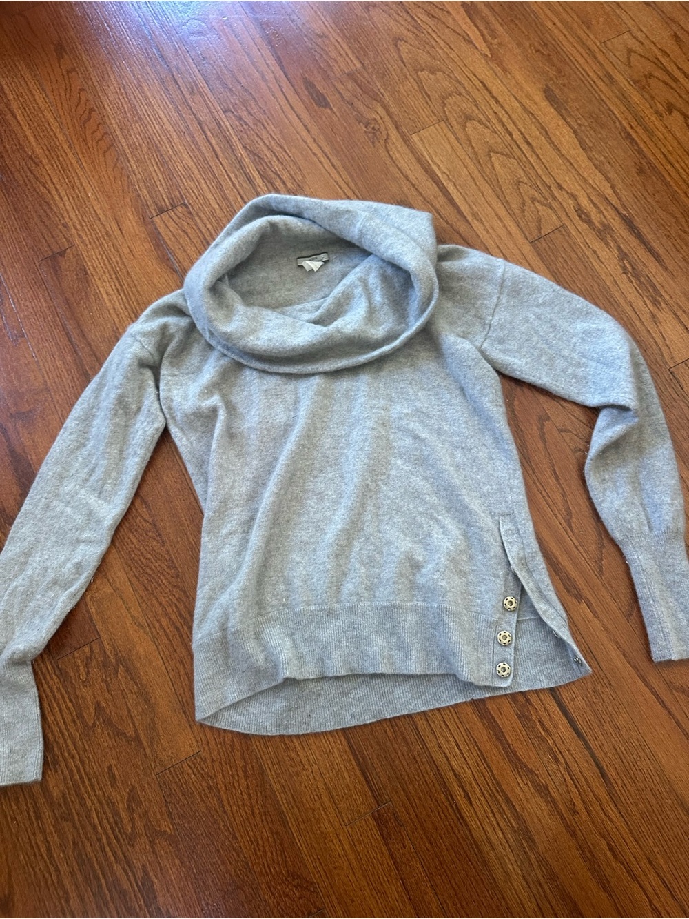 J. Crew Light Gray Cowl Neck Sweater with Side Button Detail